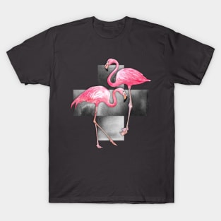 Flamingo Collage in Watercolor and Ink T-Shirt